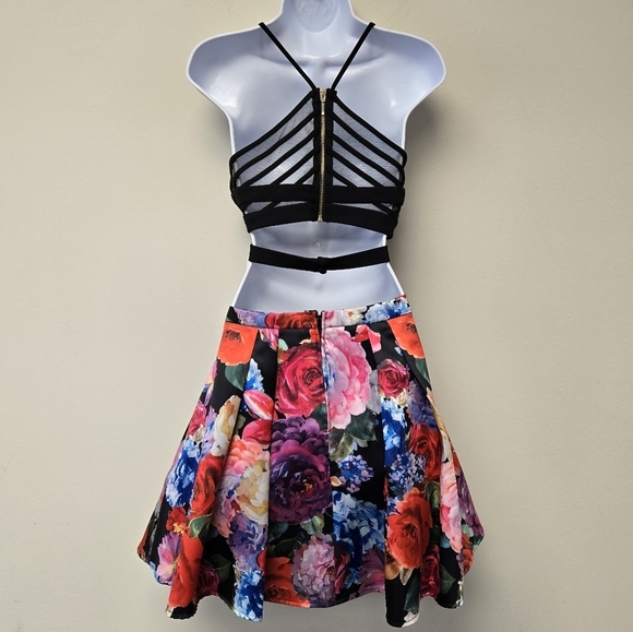 B Darlin Floral Print Two Piece Dress Set Black 15 / 16 - Picture 3 of 14